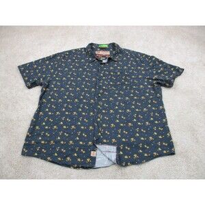 Iron & Resin Shirt Mens 2XL XXL Blue Floral Print Short Sleeve Casual Button Up